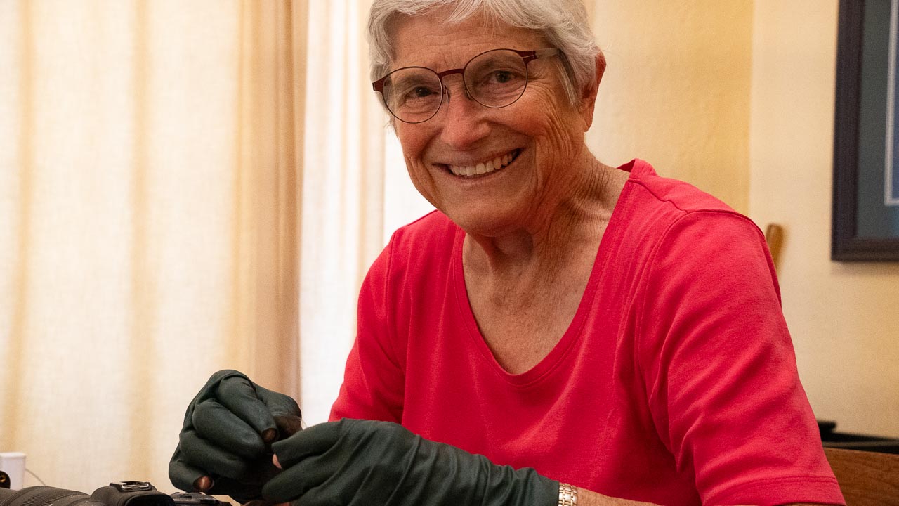 Ruth working in her home office in Riverside's Wood Streets neighborhood. 